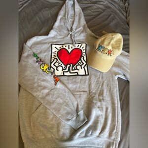 Keith Haring Hoodie and Strapback Dad Hat Bundle Streetwear